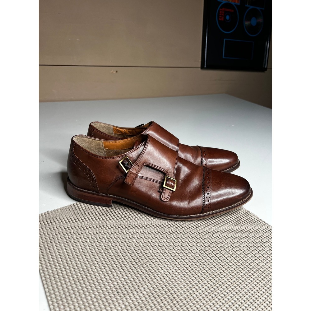 Florsheim Mens 9.5D Double Monk Strap Shoes Brown Leather Cap Toe Brogue 11590